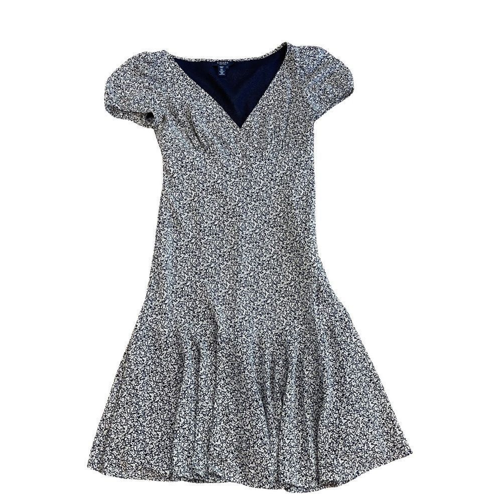 Women's Chaps Print Surplice Fit & Flare Empire Dress Navy Floral